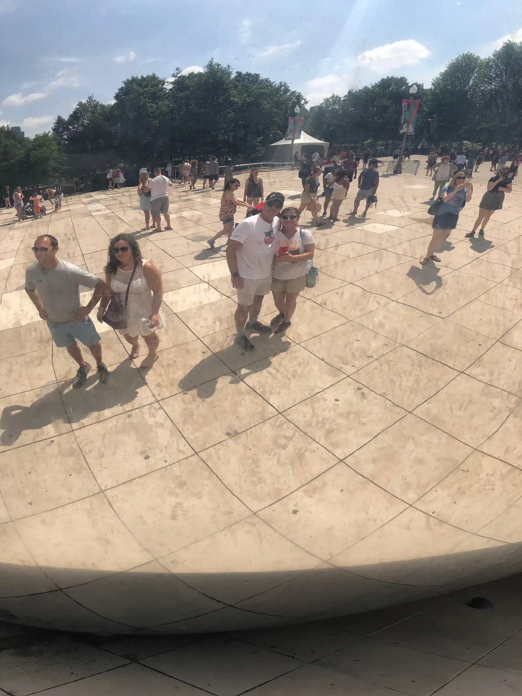 Matt and Linda reflected in Chicago Bean during 97-degree heat wave