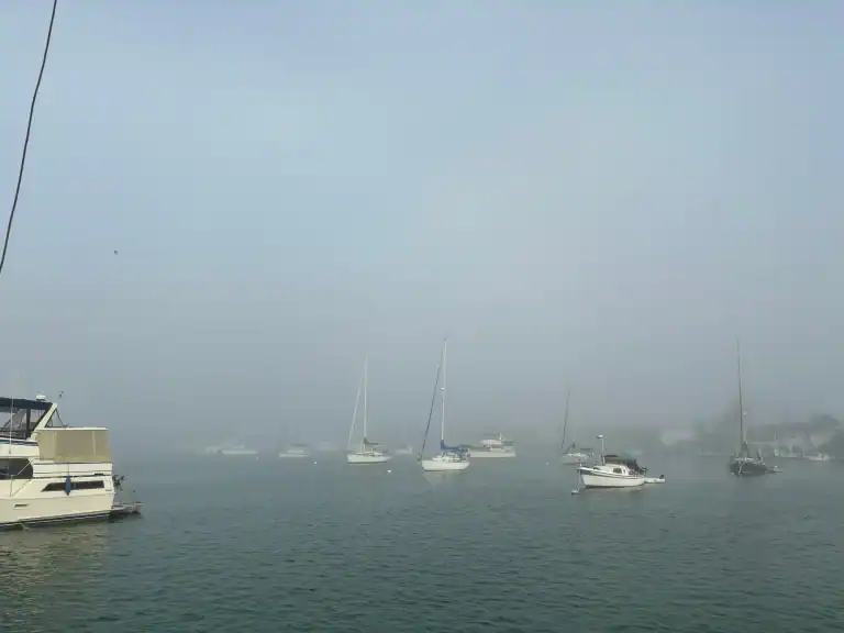 Boot Key Harbor in Marathon Key during stormy, low-visibility weather