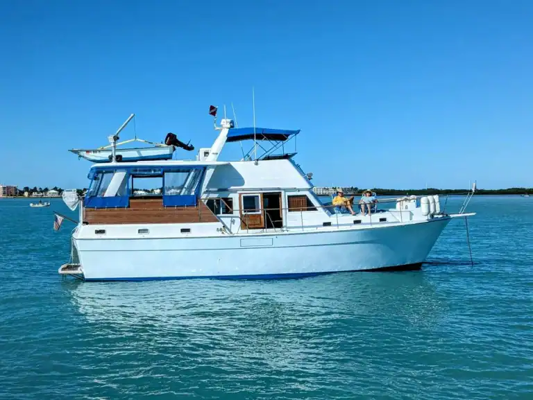 Liveaboard motor yacht anchored in calm water in the Florida Keys